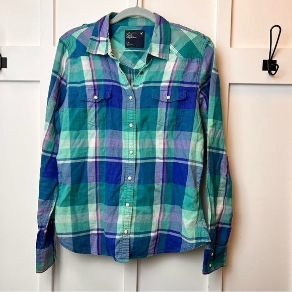 American Eagle Outfitters Womens Button Front Shirt Multicolor Long Sleeve Large - Picture 1 of 6